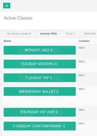 Dance Studio Registration Software_Classes